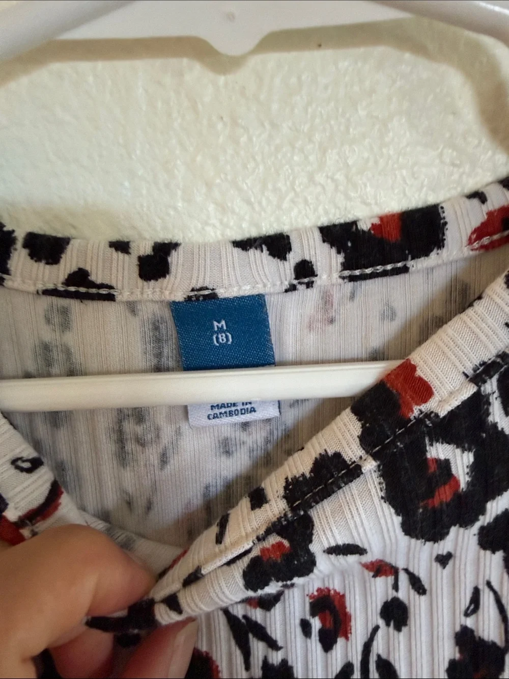Old Navy White Short Sleeve Leopard Print Dress with Black and Red Spots